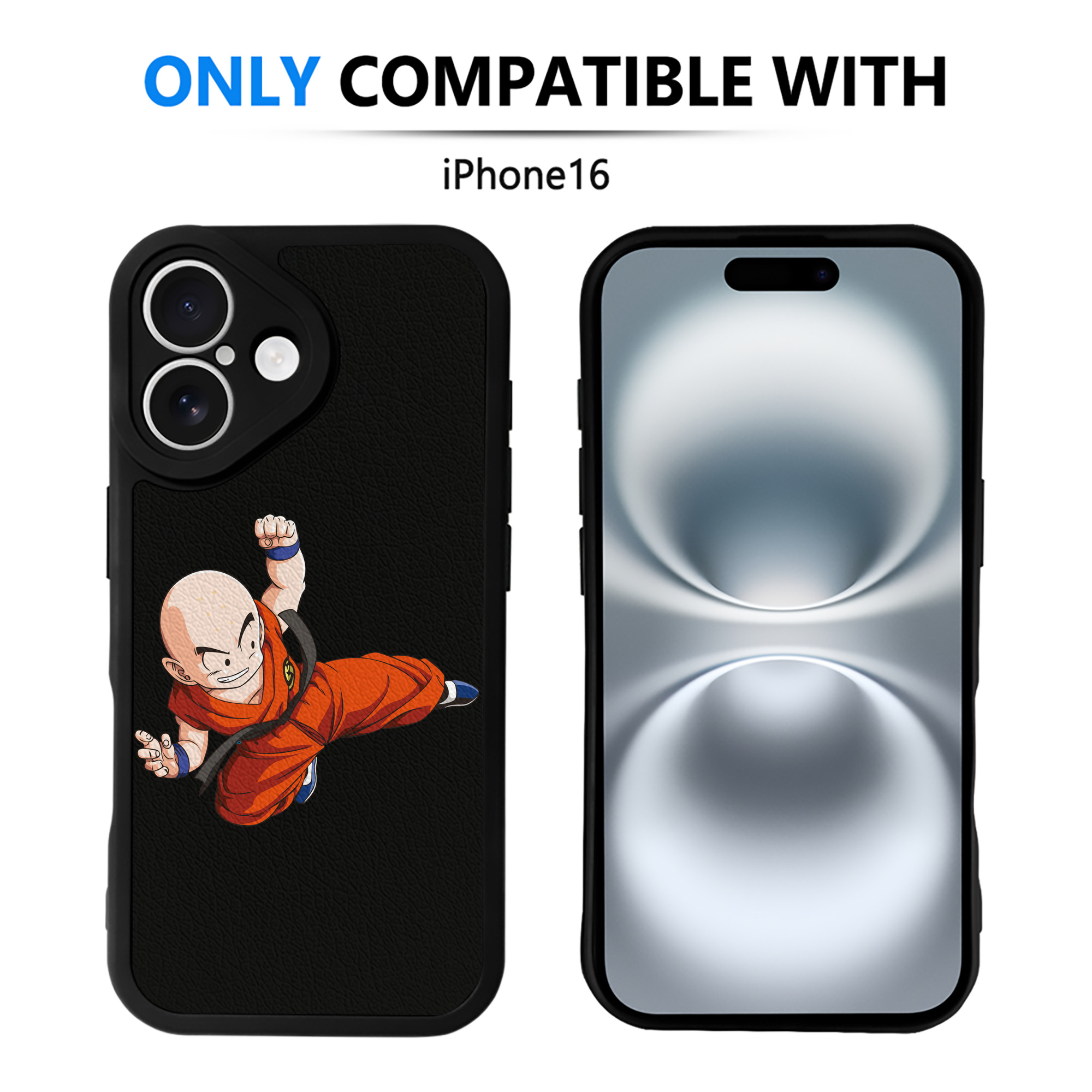 （画像用） ドラゴンボール クリリン DRAGON BALL krillin 【iPhone 16シリーズ対応】シリコンスマホケース（レザー調） 材質：シリコン